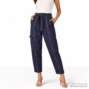 David Lawrence US 2 / AU 6 Navy Linen Cargo Pants High Rise Utility